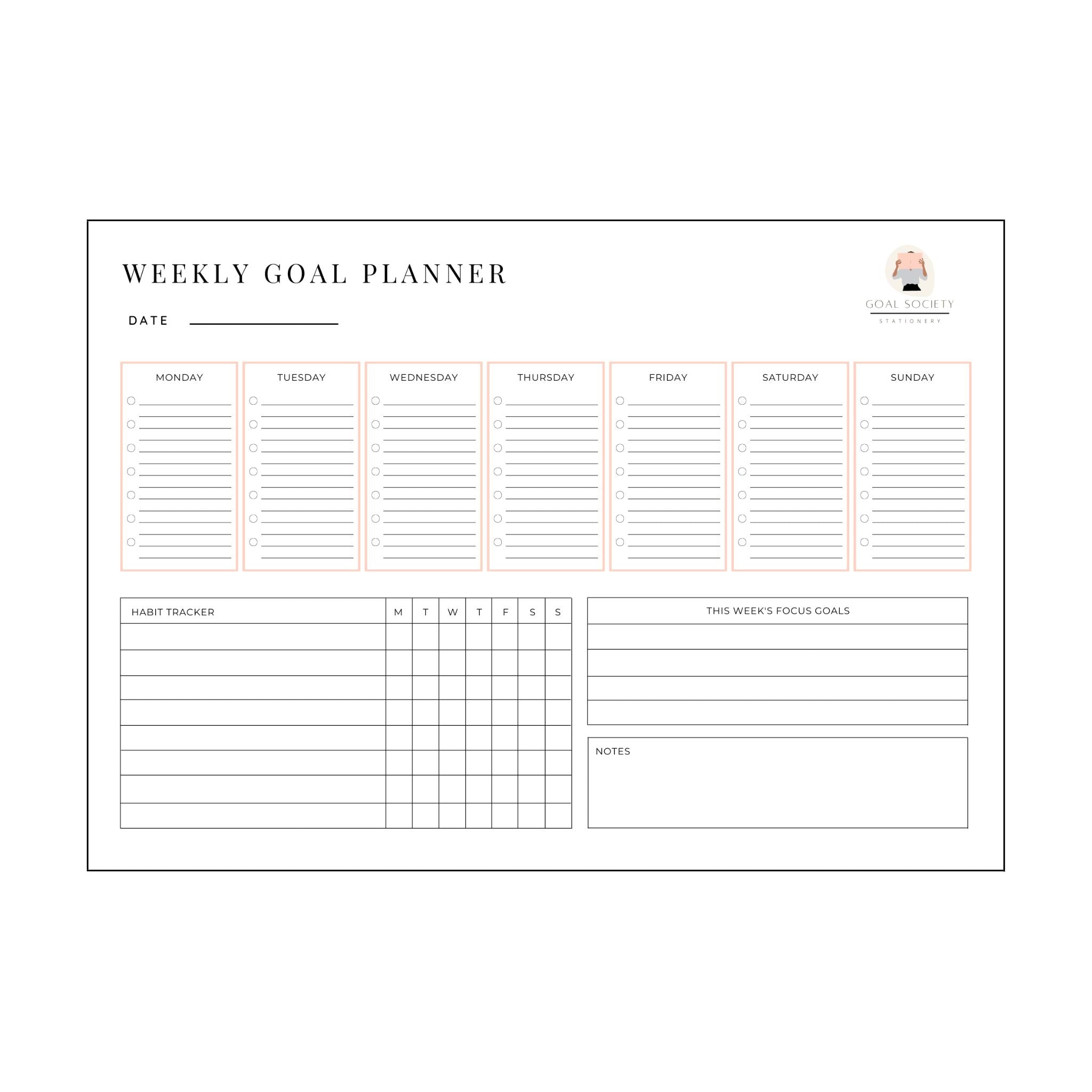 Buy Weekly Planner Templates, Weekly Goal Planner, Weekly to Do