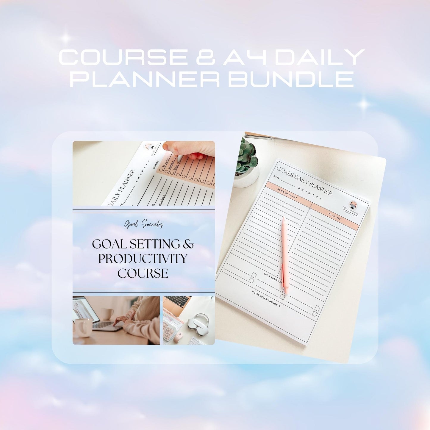 Goal Setting and Productivity Course and A4 Daily Planner Bundle
