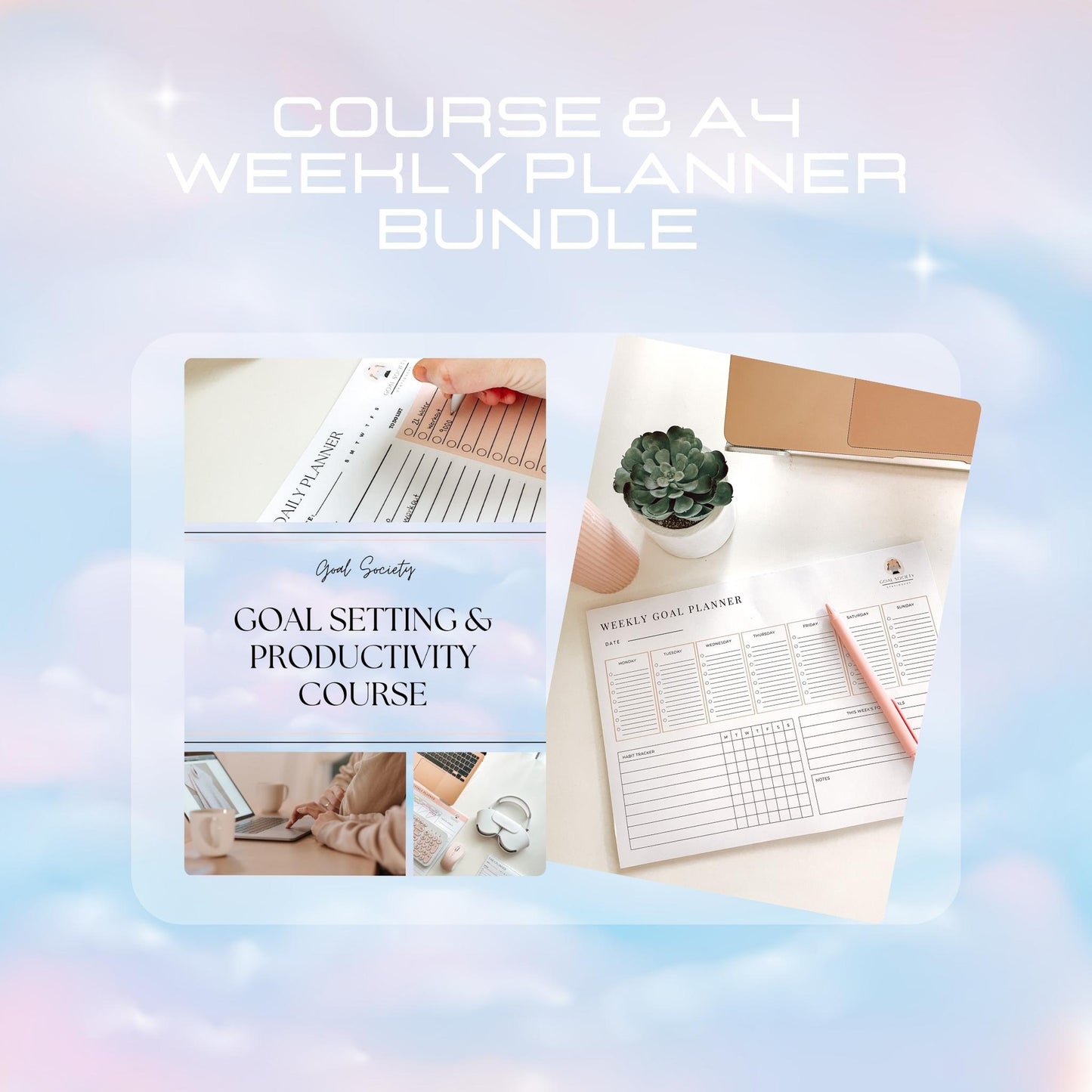 Goal Setting and Productivity Course & A4 Weekly Planner Bundle